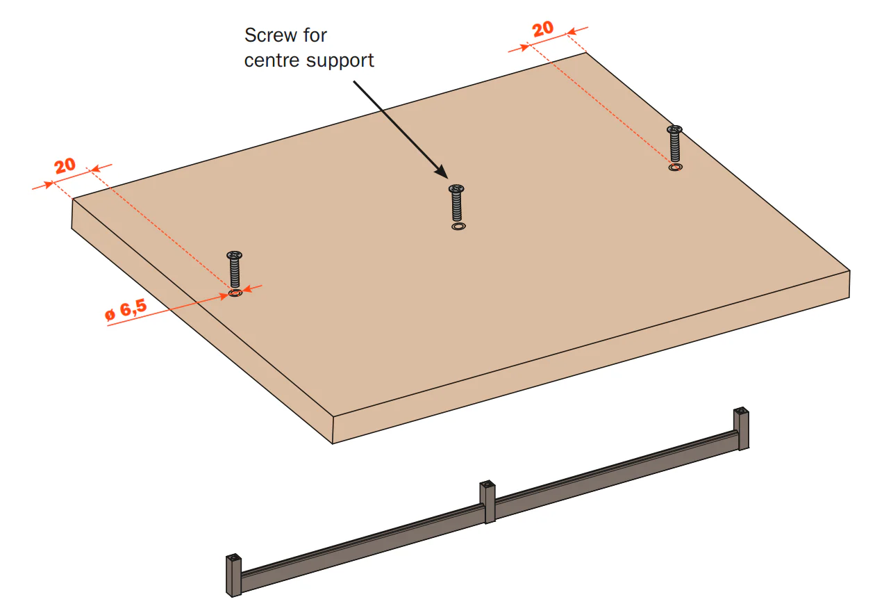 Salice Excessories Hanger Rail Centre Support to suit Straight End Supports - Image 3